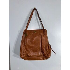 Margot New York Marcy Tote in brandy-colored genuine leather 3 compartments zip